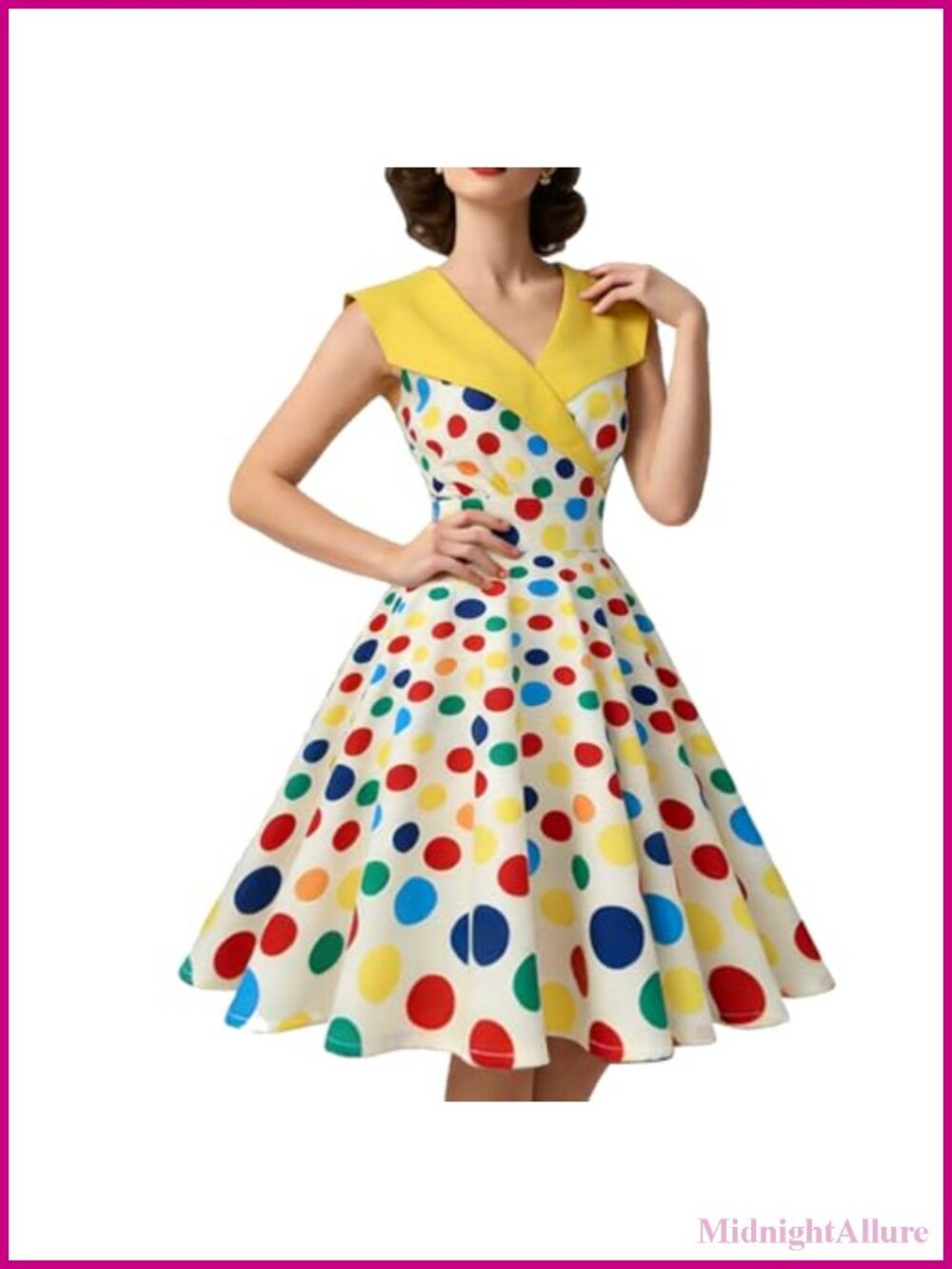 Vintage 1950s Tea Party Dress with Hidden Zipper V-Neck Sleeveless Knee-Length